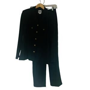 R & M Richards By Karen Kwong Button Up Two Piece Shirt Pants Set Size 8 Navy